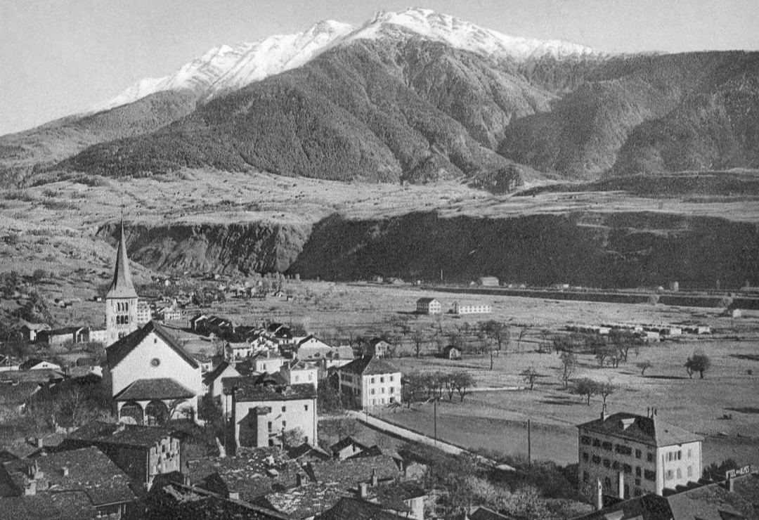Teilansicht von Naters im letzten Viertel des 19. Jahrhunderts. (Quelle: Ignaz Eggel, Naters.)